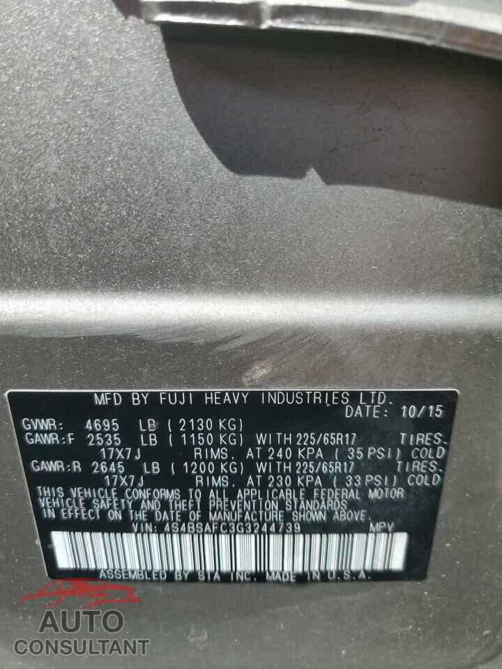 SUBARU OUTBACK 2016 - 4S4BSAFC3G3244739