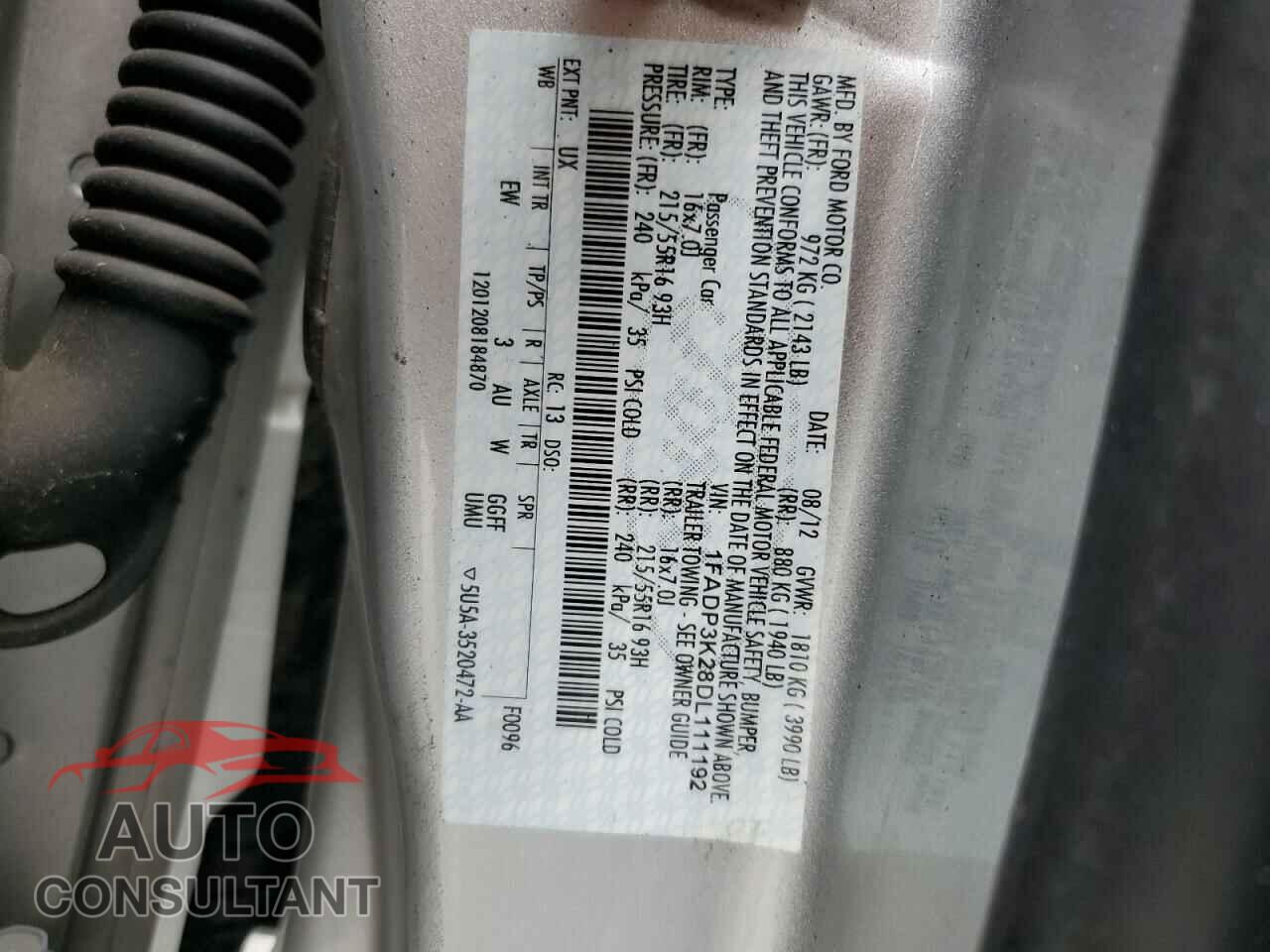 FORD FOCUS 2013 - 1FADP3K28DL111192