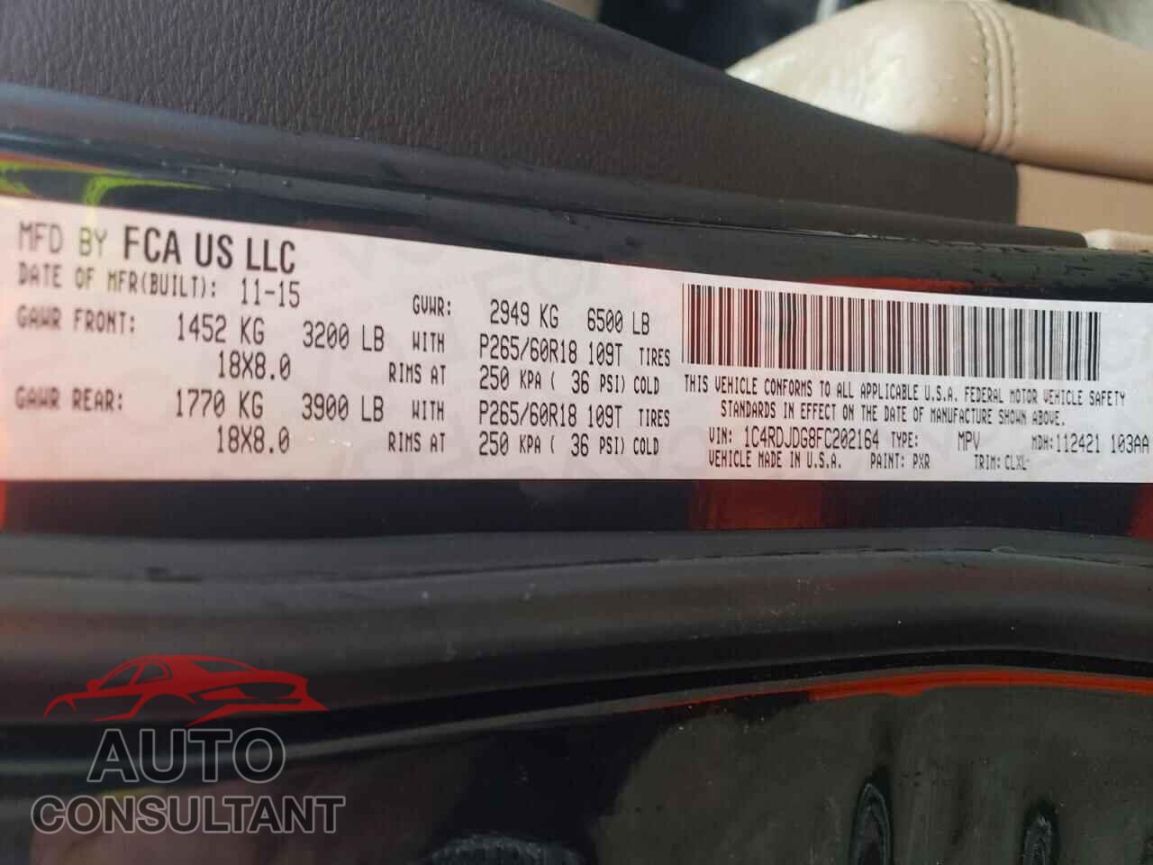 DODGE DURANGO 2015 - 1C4RDJDG8FC202164