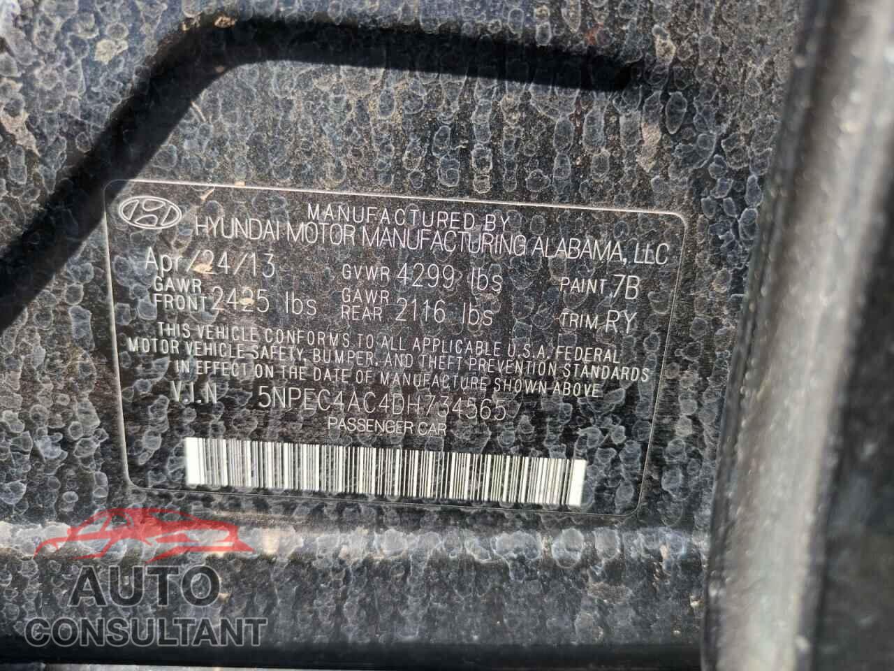 HYUNDAI SONATA 2013 - 5NPEC4AC4DH734565
