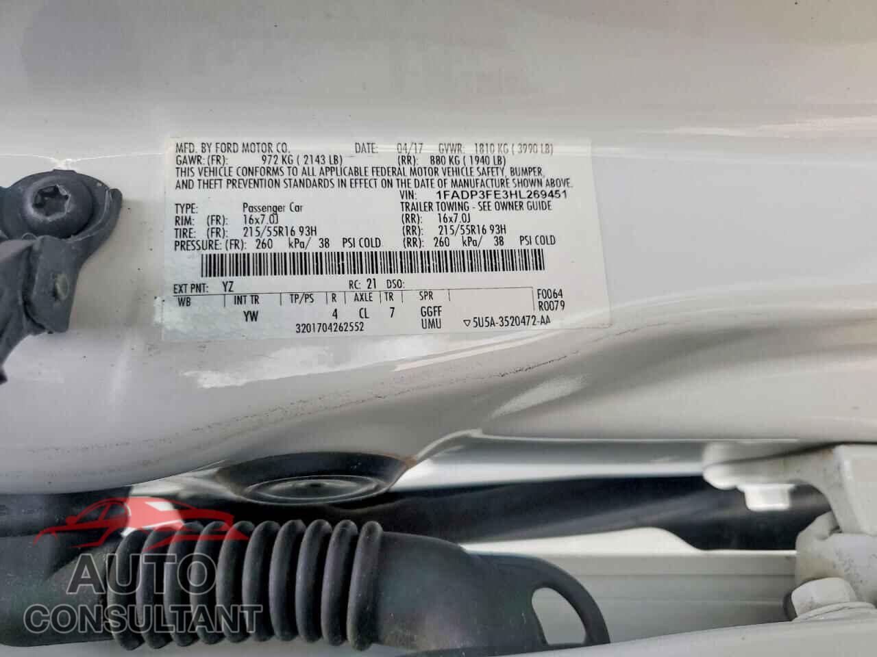 FORD FOCUS 2017 - 1FADP3FE3HL269451