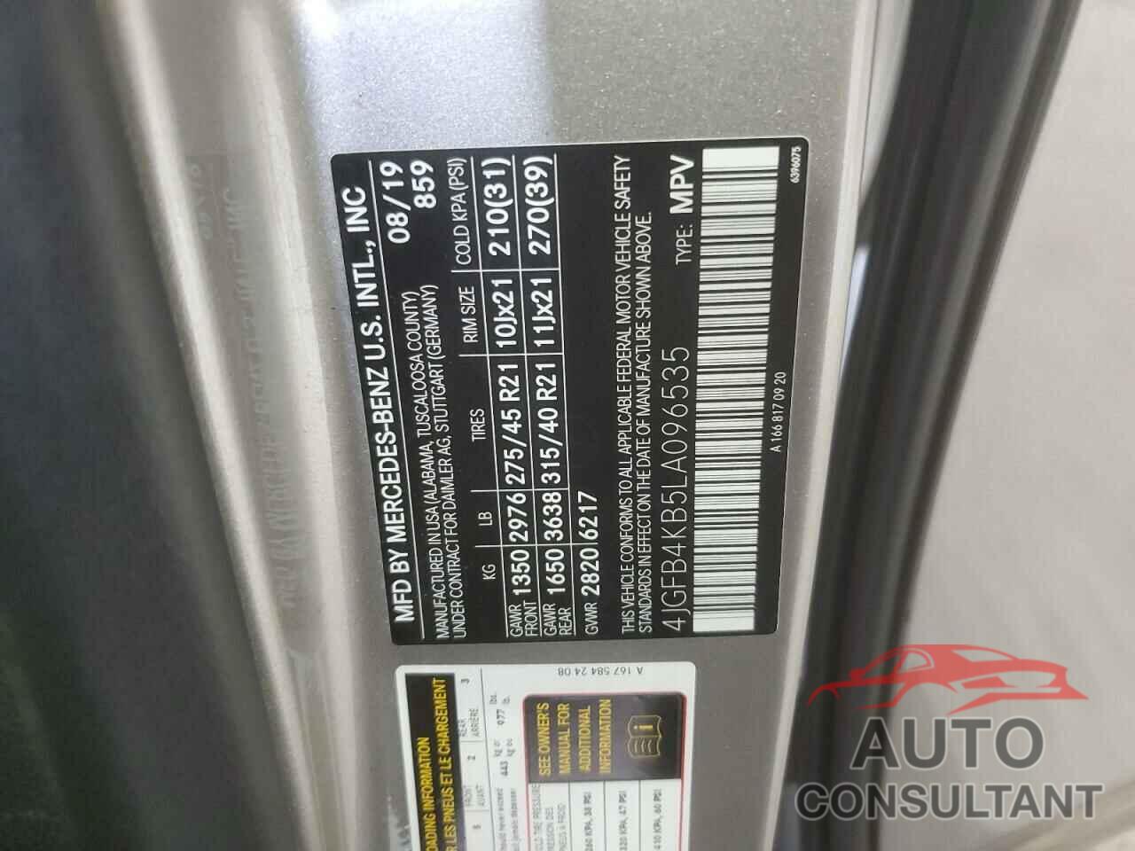 MERCEDES-BENZ GLE-CLASS 2020 - 4JGFB4KB5LA096535