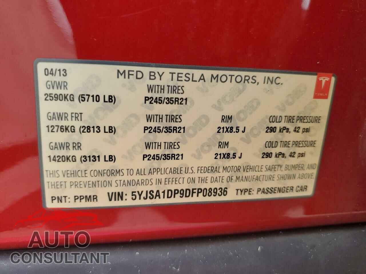 TESLA MODEL S 2013 - 5YJSA1DP9DFP08936