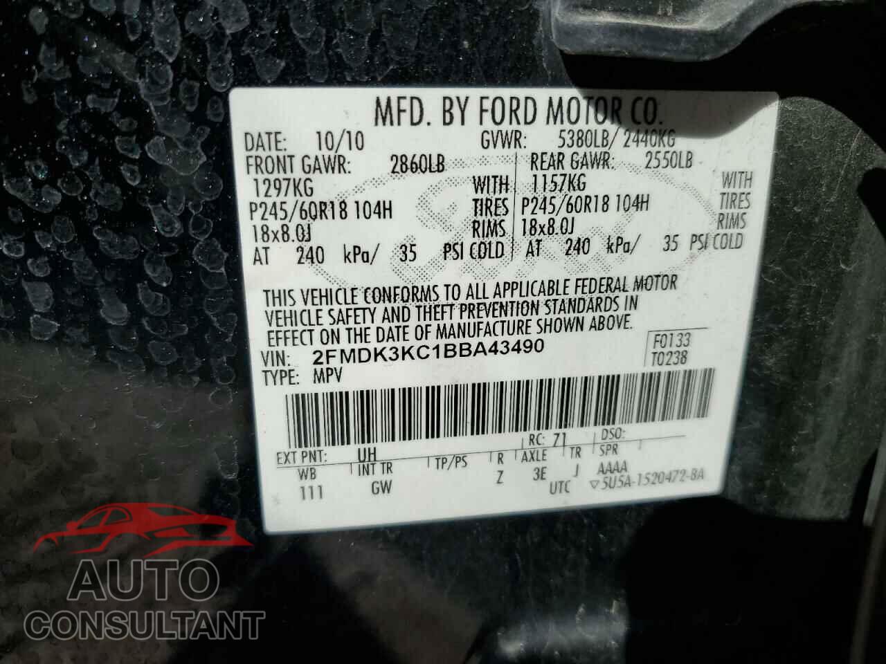FORD EDGE 2011 - 2FMDK3KC1BBA43490
