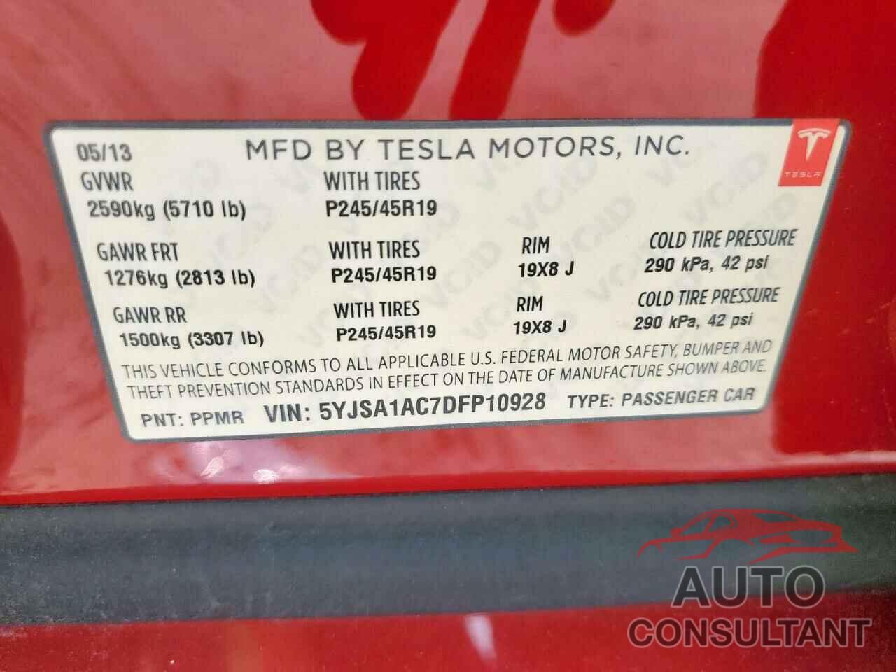 TESLA MODEL S 2013 - 5YJSA1AC7DFP10928