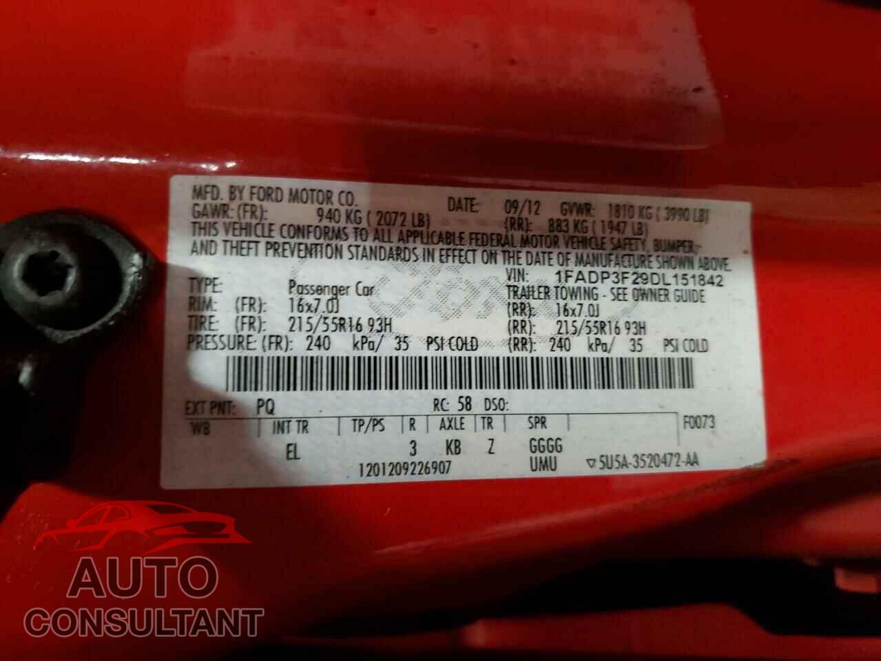 FORD FOCUS 2013 - 1FADP3F29DL151842