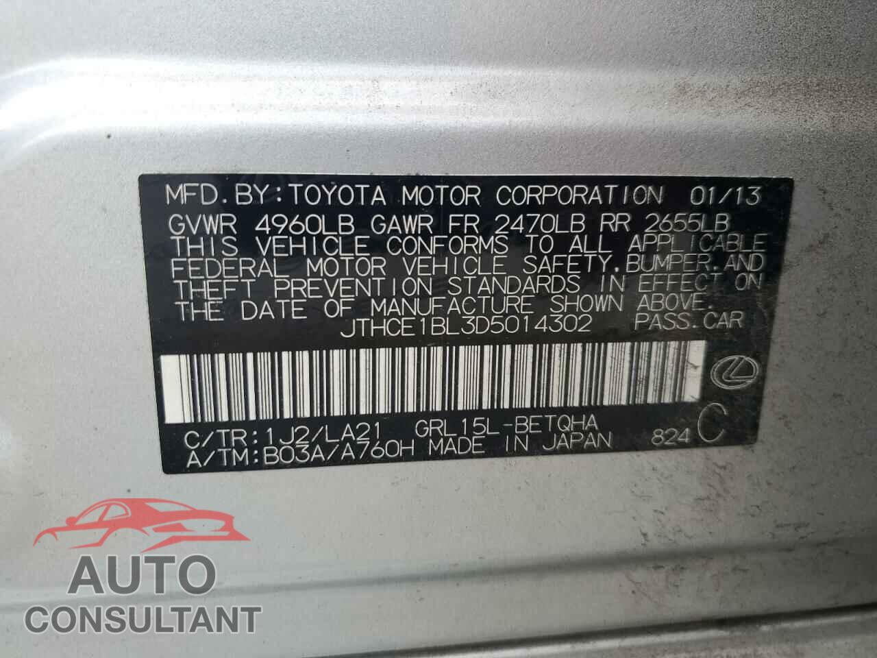 LEXUS GS350 2013 - JTHCE1BL3D5014302