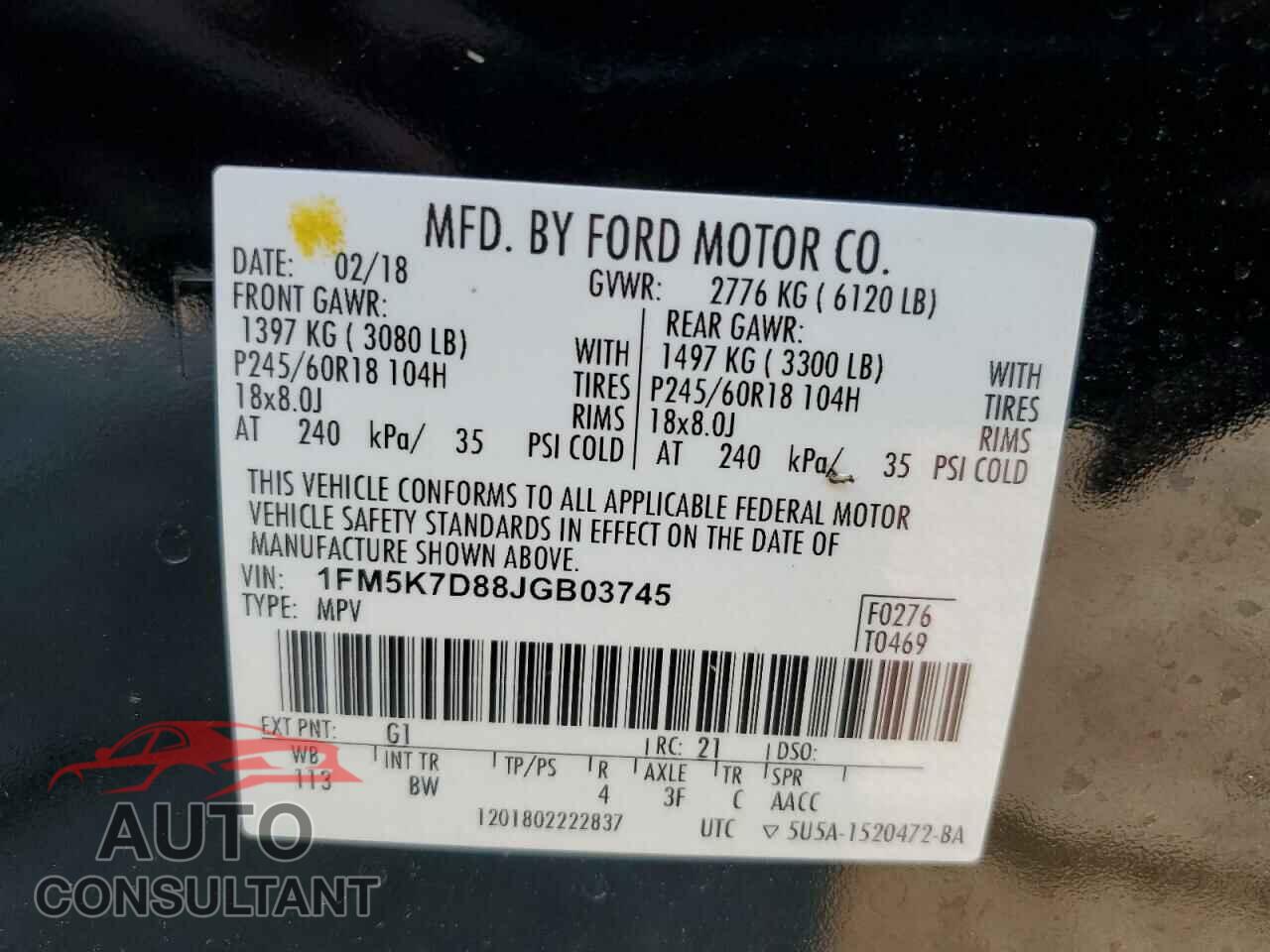 FORD EXPLORER 2018 - 1FM5K7D88JGB03745