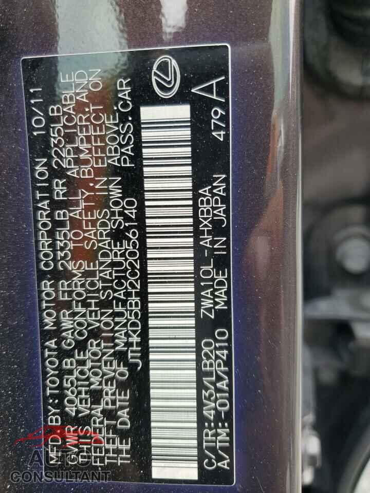 LEXUS CT 200 2012 - JTHKD5BH2C2056140