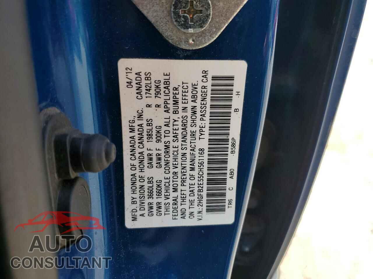 HONDA CIVIC 2012 - 2HGFB2E55CH561168