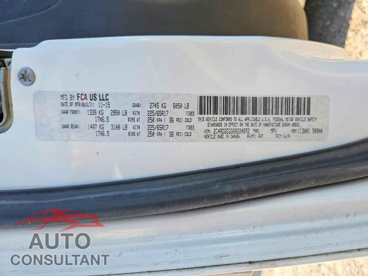 DODGE CARAVAN 2016 - 2C4RDGEG3GR224972