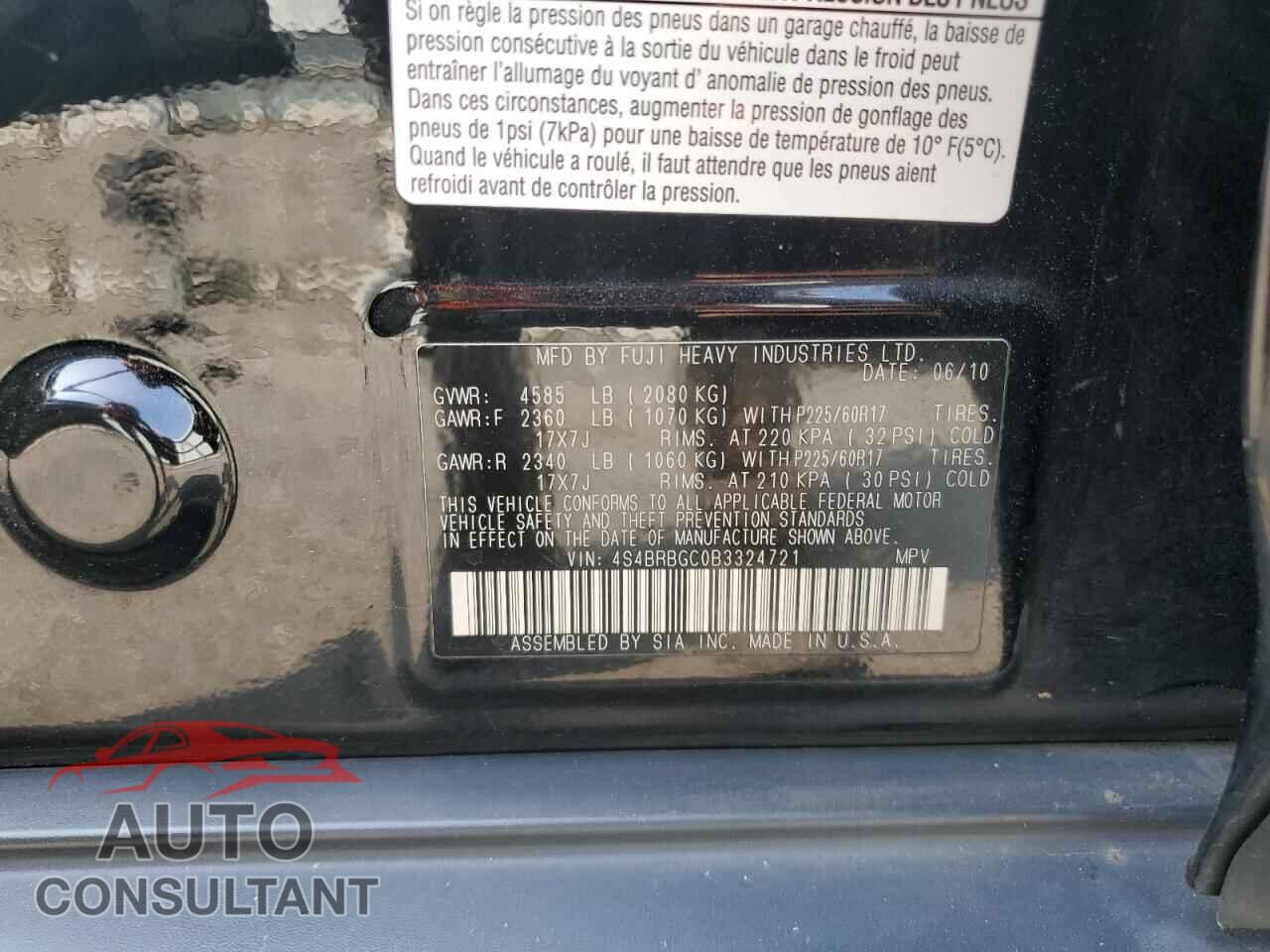 SUBARU OUTBACK 2011 - 4S4BRBGC0B3324721