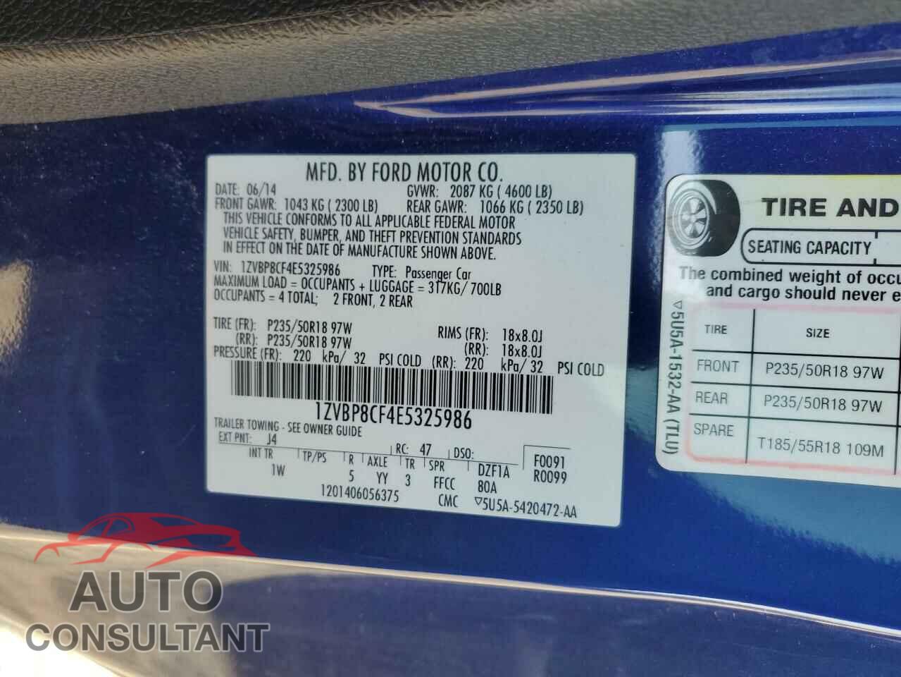 FORD MUSTANG 2014 - 1ZVBP8CF4E5325986