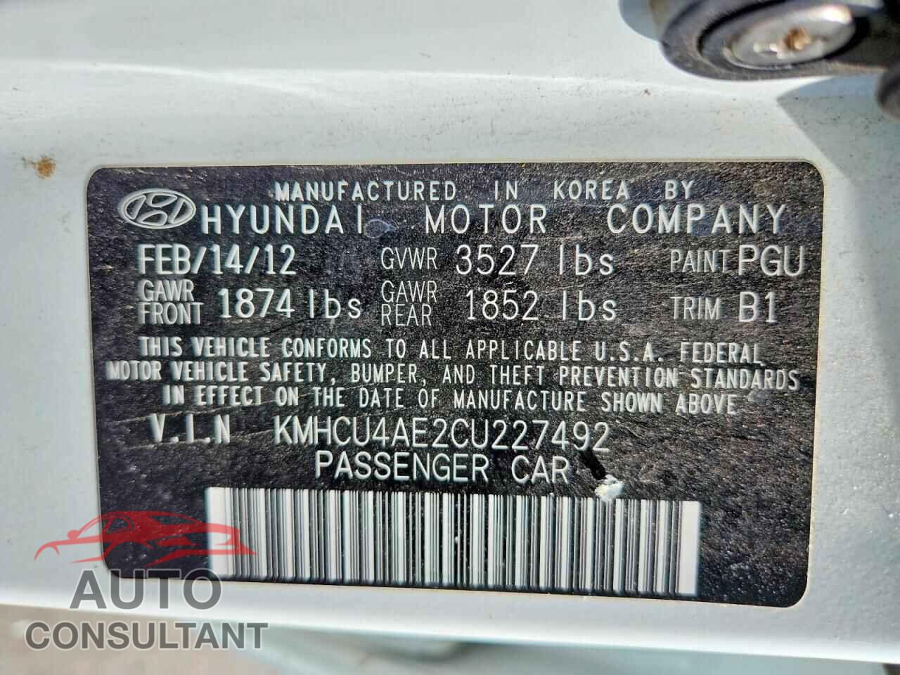 HYUNDAI ACCENT 2012 - KMHCU4AE2CU227492