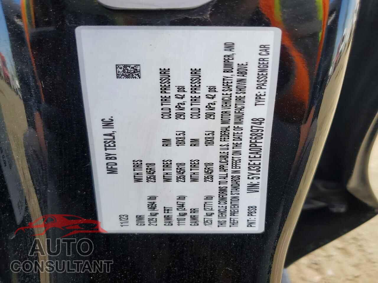 TESLA MODEL 3 2023 - 5YJ3E1EA0PF689748