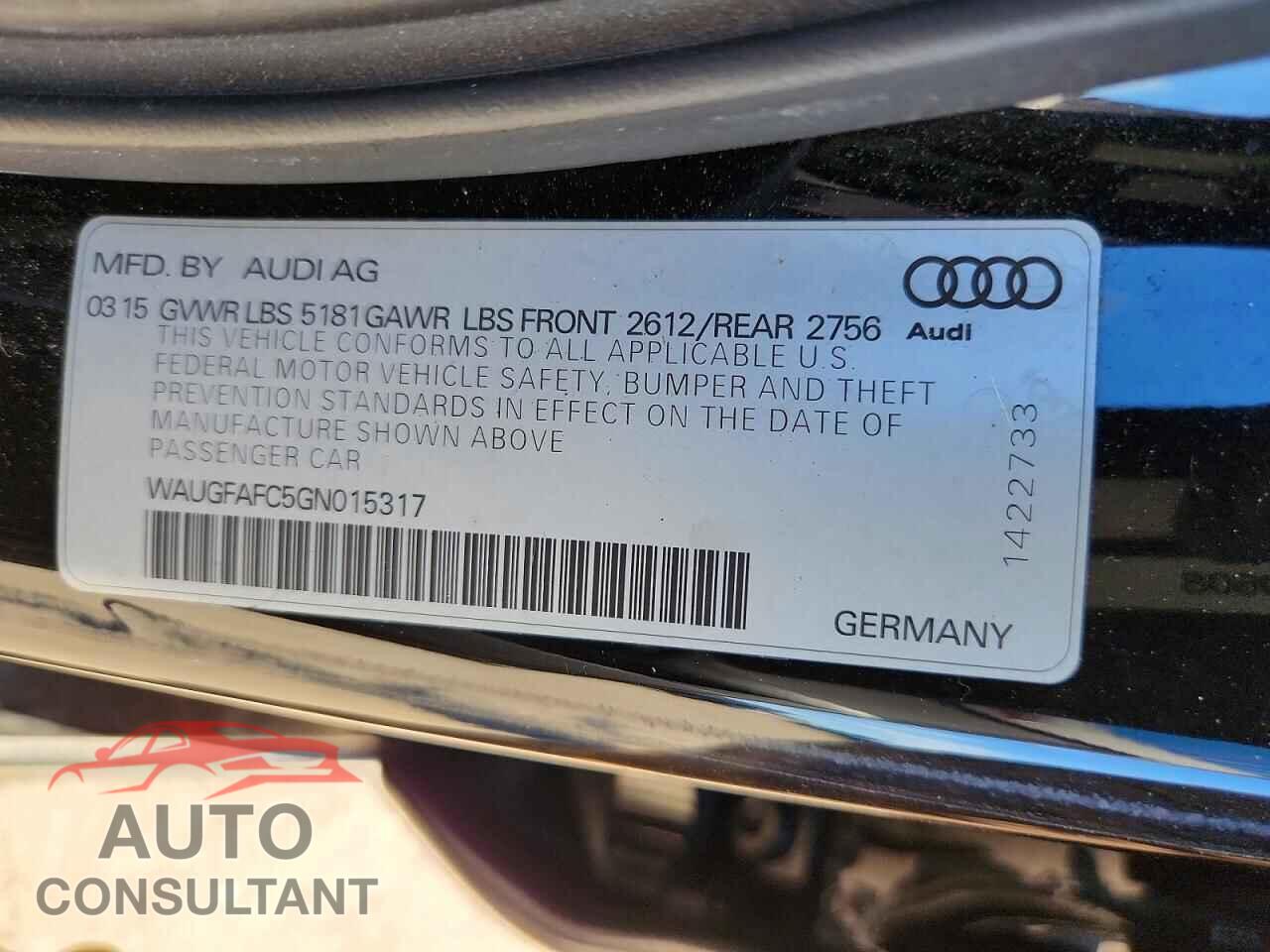 AUDI A6 2016 - WAUGFAFC5GN015317