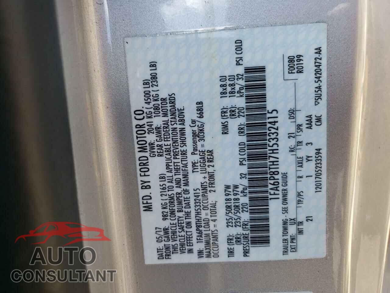 FORD MUSTANG 2017 - 1FA6P8TH7H5332415