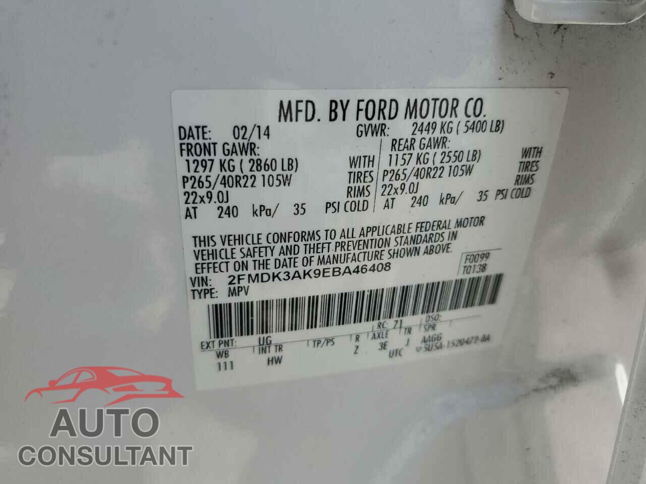 FORD EDGE 2014 - 2FMDK3AK9EBA46408