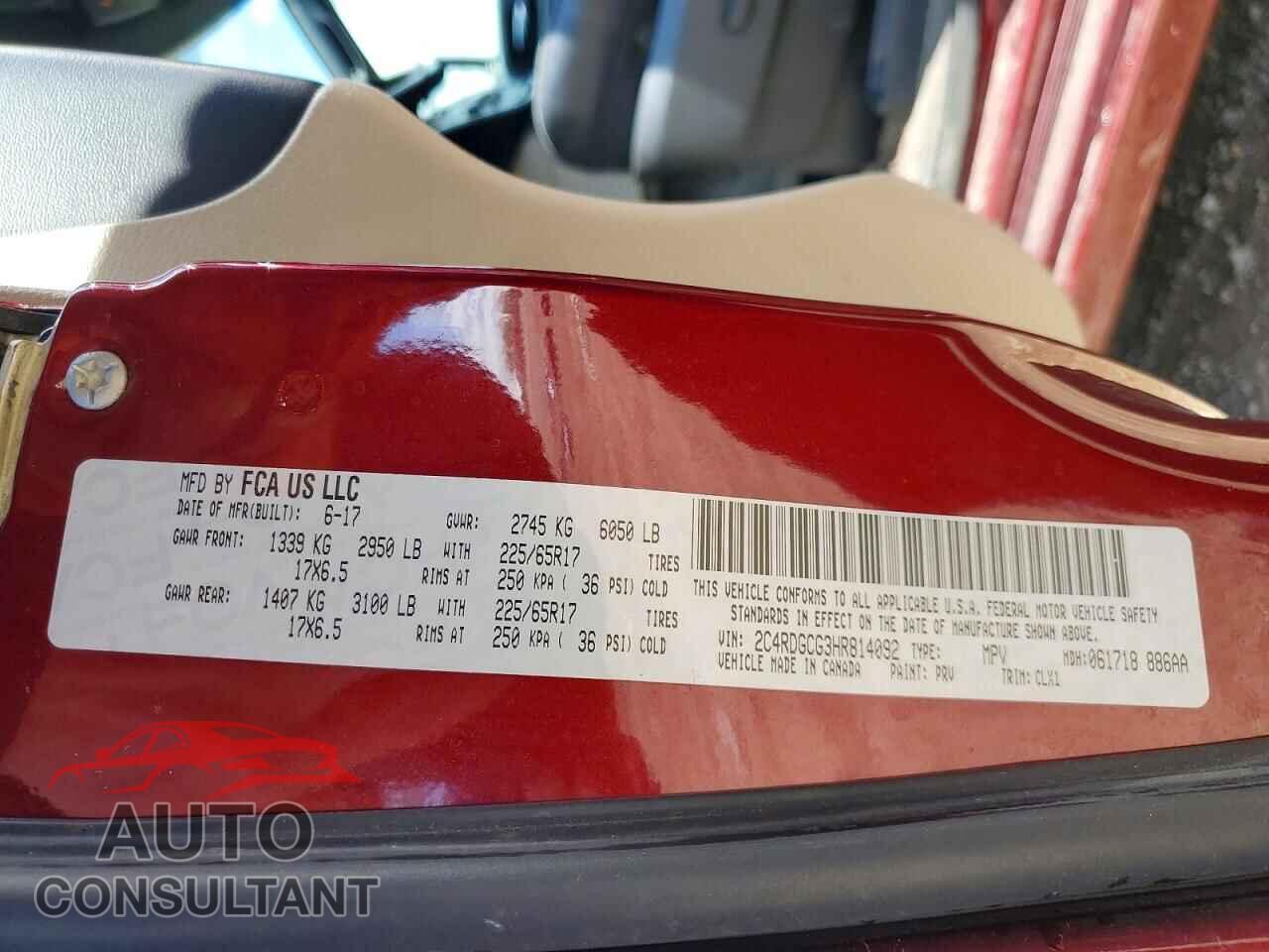 DODGE CARAVAN 2017 - 2C4RDGCG3HR814092