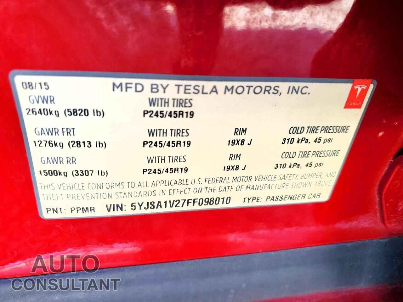 TESLA MODEL S 2015 - 5YJSA1V27FF098010
