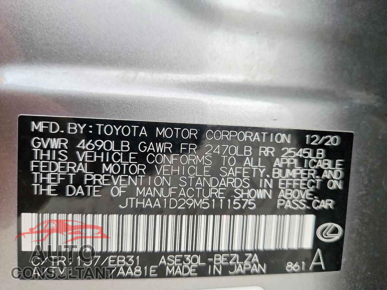 LEXUS IS 2021 - JTHAA1D29M5111575