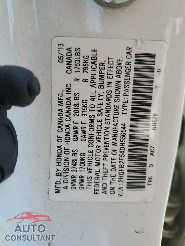 HONDA CIVIC 2013 - 2HGFB2F54DH556544