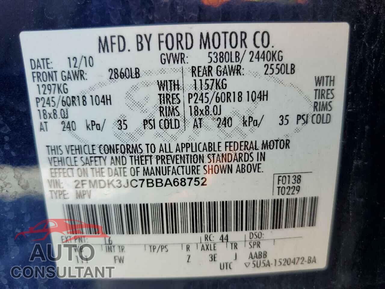 FORD EDGE 2011 - 2FMDK3JC7BBA68752