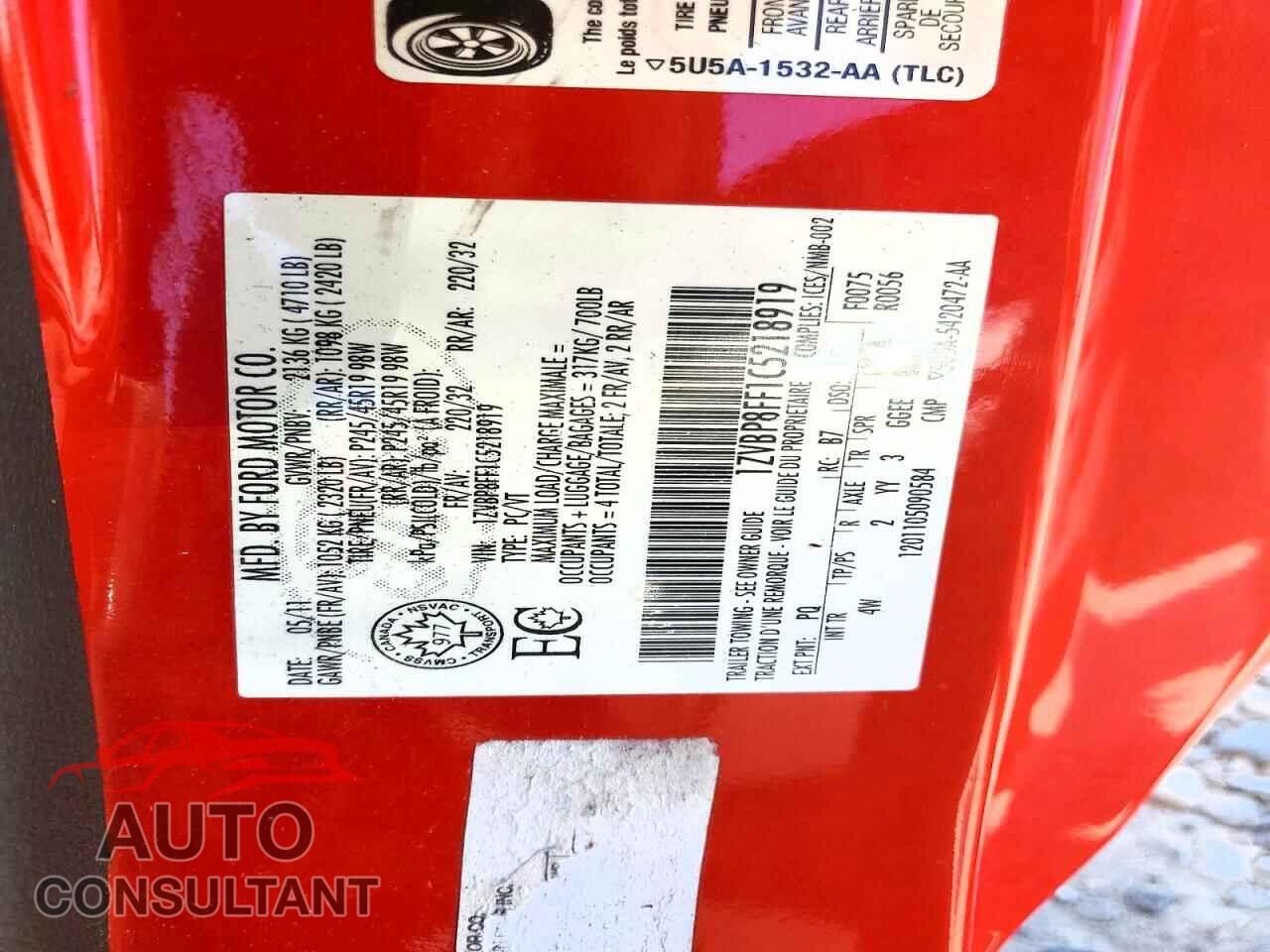 FORD MUSTANG 2012 - 1ZVBP8FF1C5218919