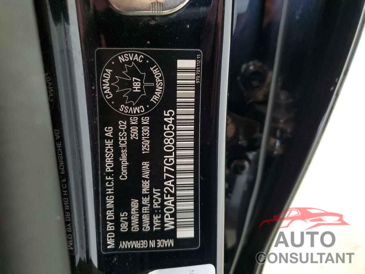 PORSCHE PANAMERA 2016 - WP0AF2A77GL080545