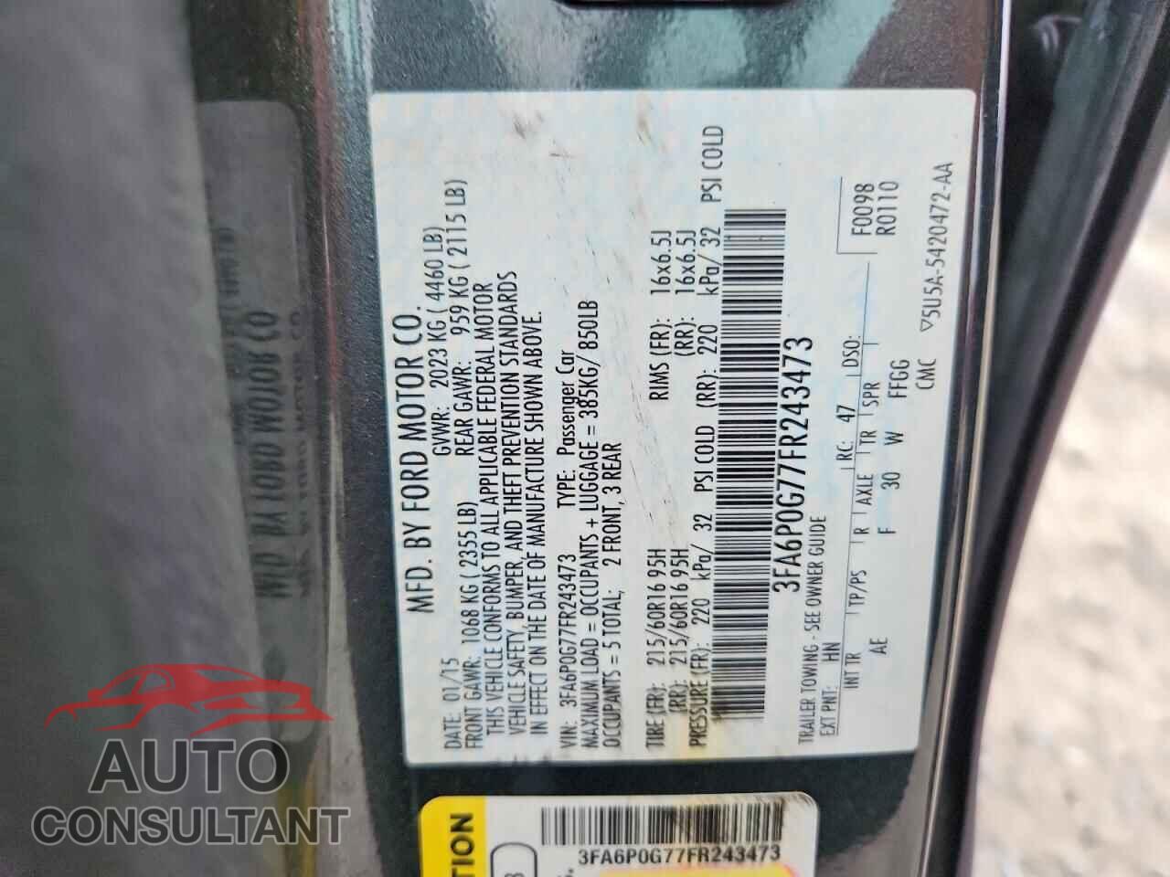 FORD FUSION 2015 - 3FA6P0G77FR243473