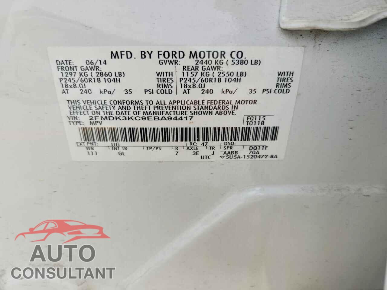 FORD EDGE 2014 - 2FMDK3KC9EBA94417