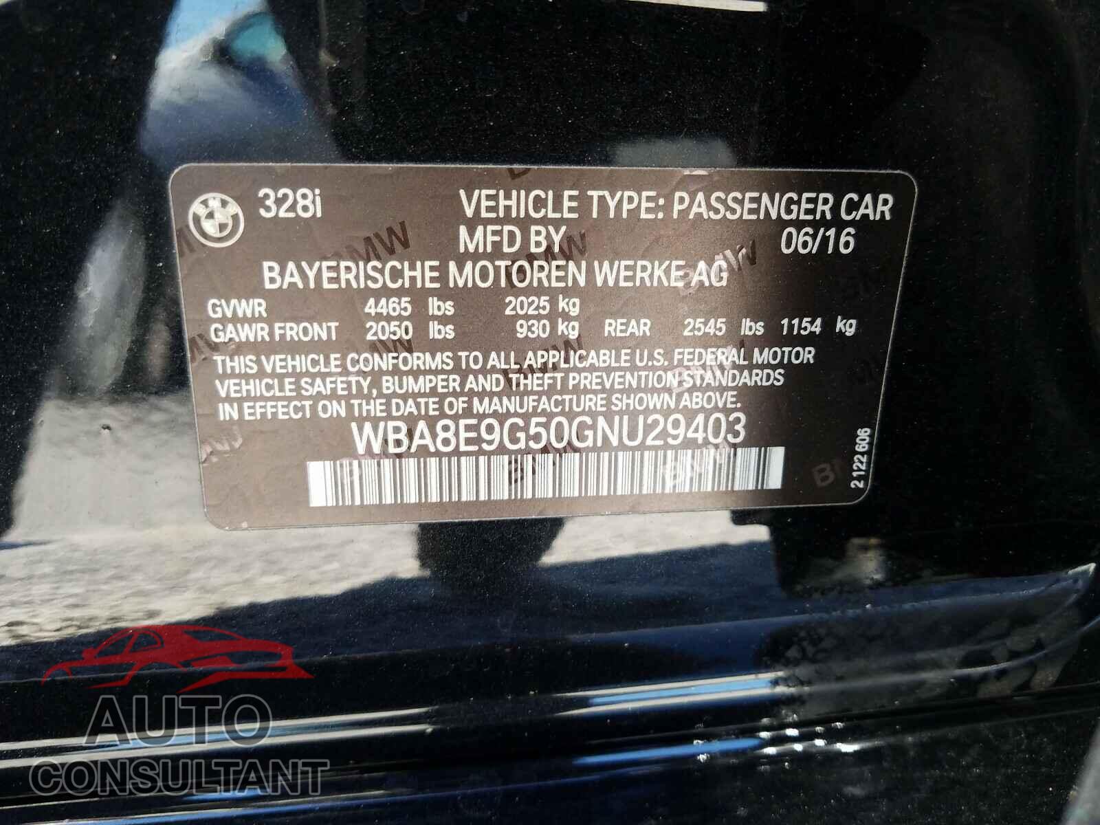 BMW 3 SERIES 2016 - WBA8E9G50GNU29403