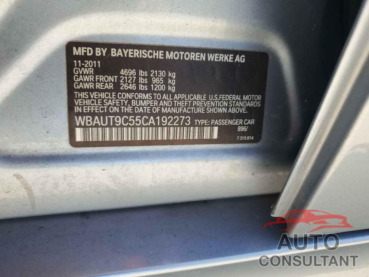 BMW 3 SERIES 2012 - WBAUT9C55CA192273
