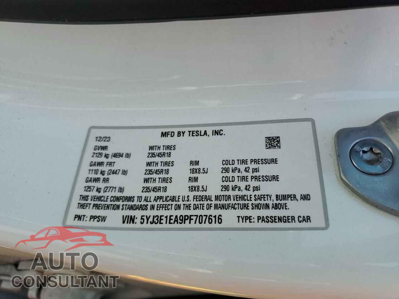 TESLA MODEL 3 2023 - 5YJ3E1EA9PF707616