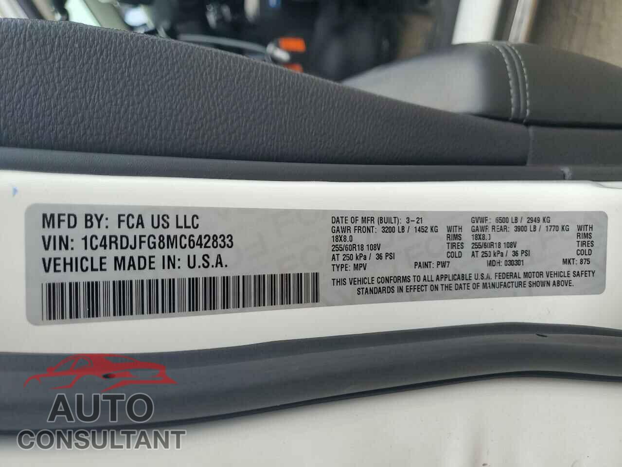 DODGE DURANGO 2021 - 1C4RDJFG8MC642833