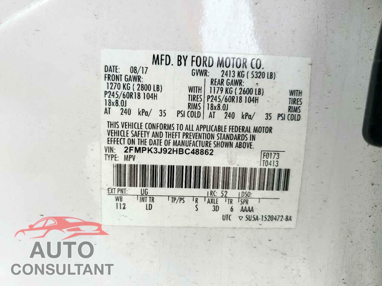 FORD EDGE 2017 - 2FMPK3J92HBC48862
