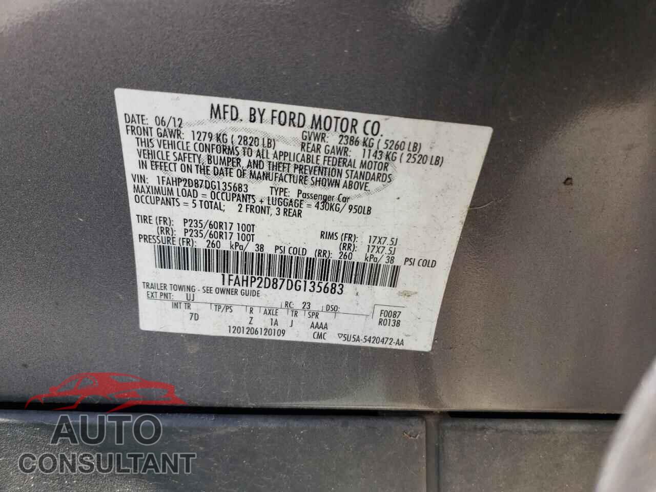 FORD TAURUS 2013 - 1FAHP2D87DG135683