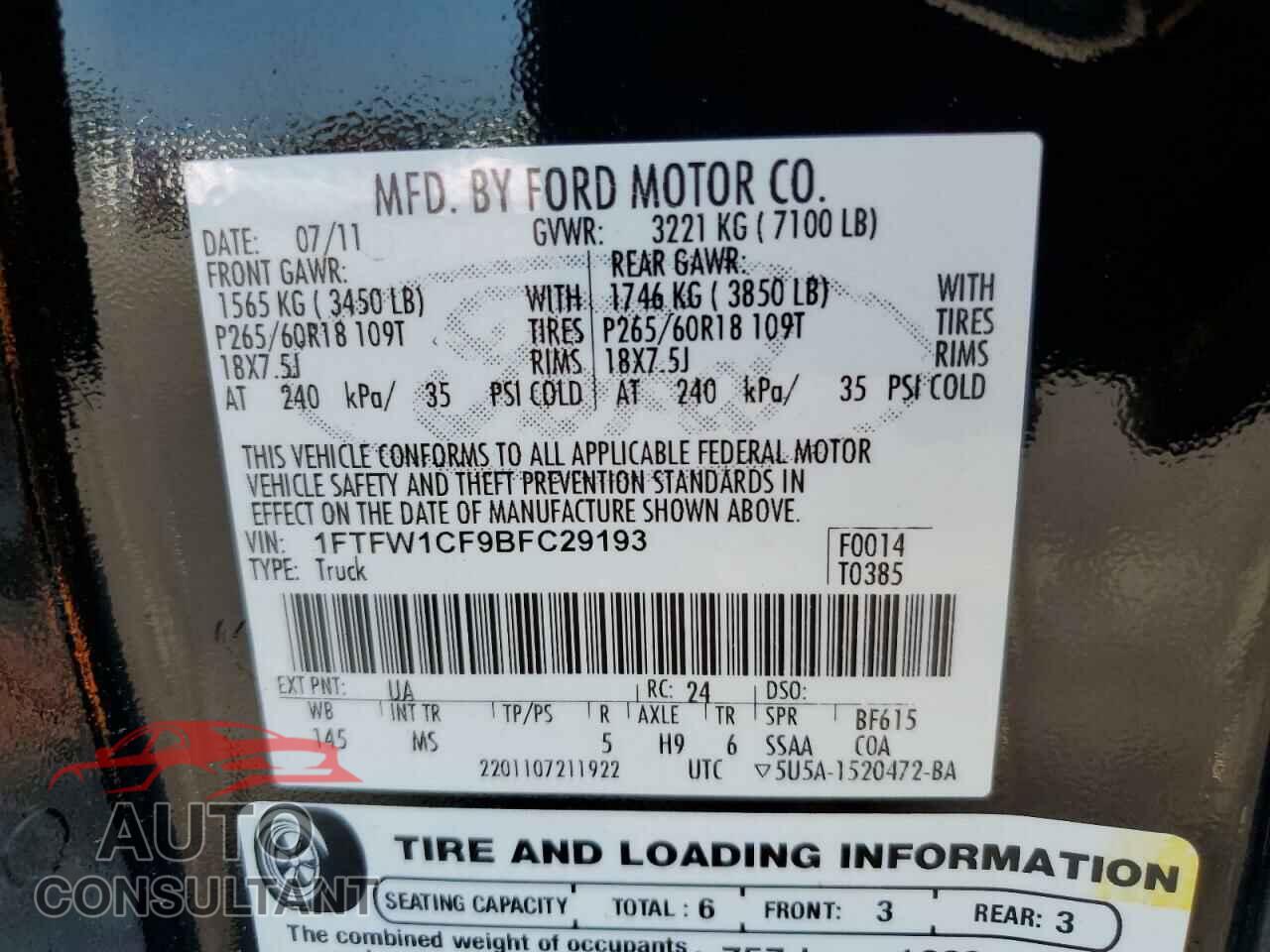 FORD ALL OTHER 2011 - 1FTFW1CF9BFC29193
