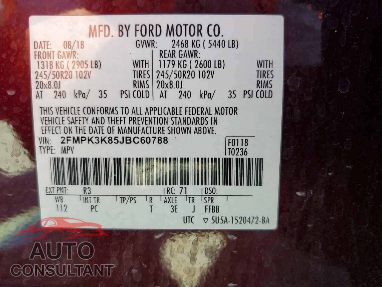 FORD EDGE 2018 - 2FMPK3K85JBC60788