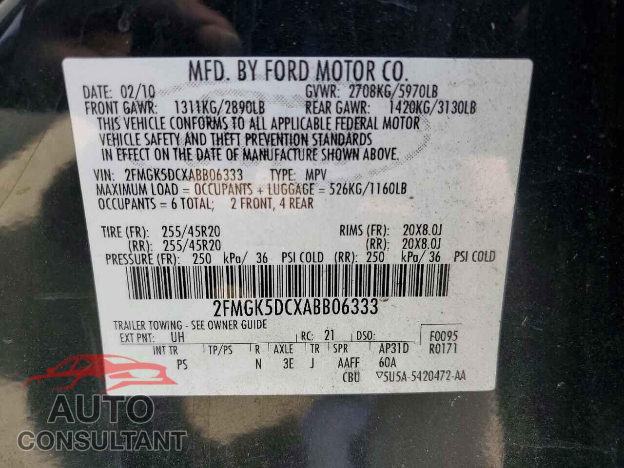 FORD FLEX 2010 - 2FMGK5DCXABB06333