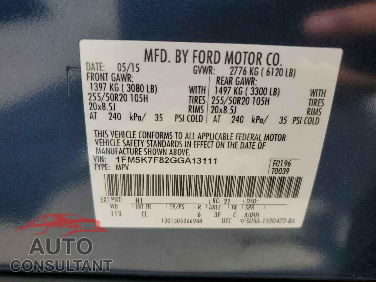 FORD EXPLORER 2016 - 1FM5K7F82GGA13111