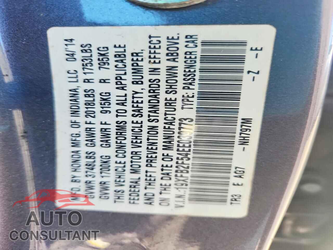 HONDA CIVIC 2014 - 19XFB2F54EE039773