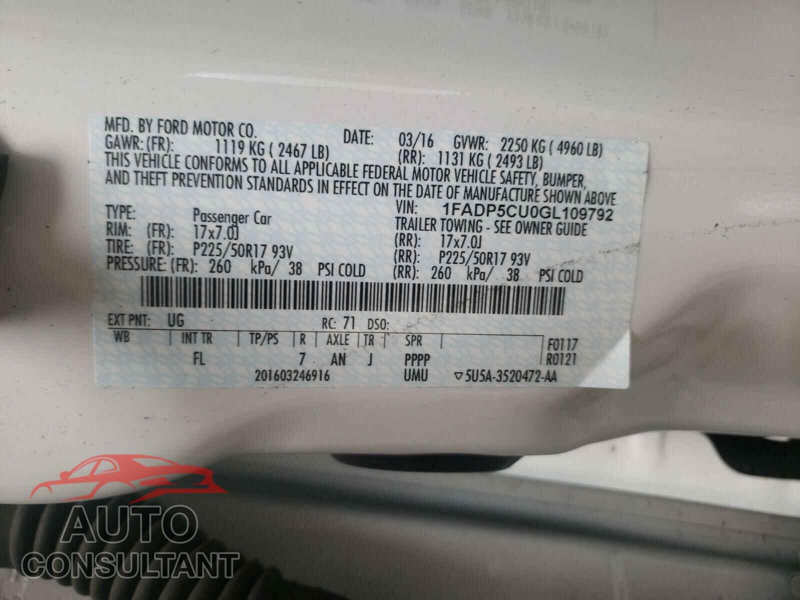 FORD CMAX 2016 - 1FADP5CU0GL109792