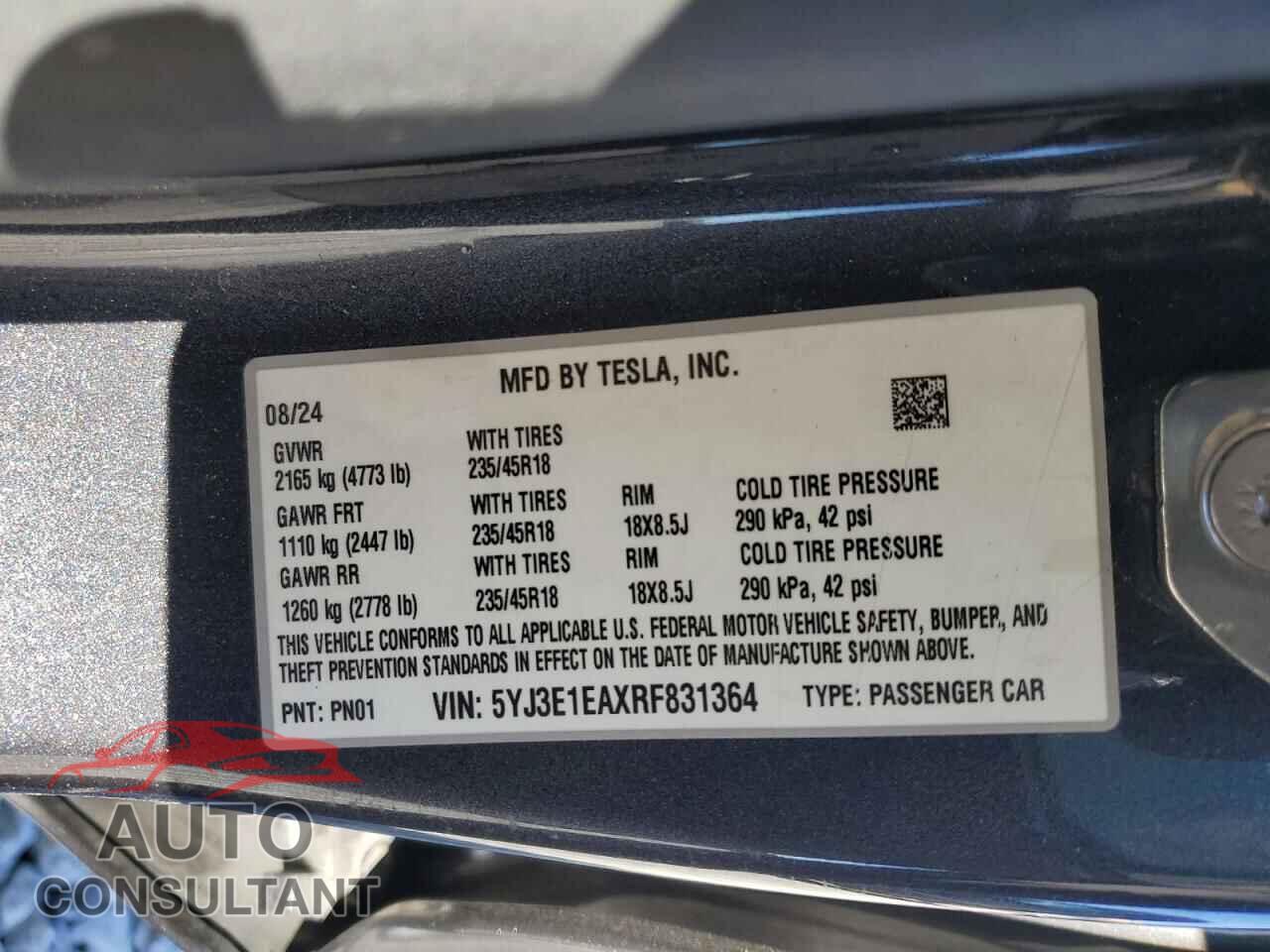 TESLA MODEL 3 2024 - 5YJ3E1EAXRF831364