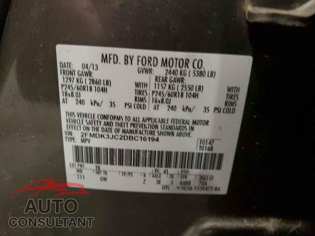 FORD EDGE 2013 - 2FMDK3JC2DBC16194
