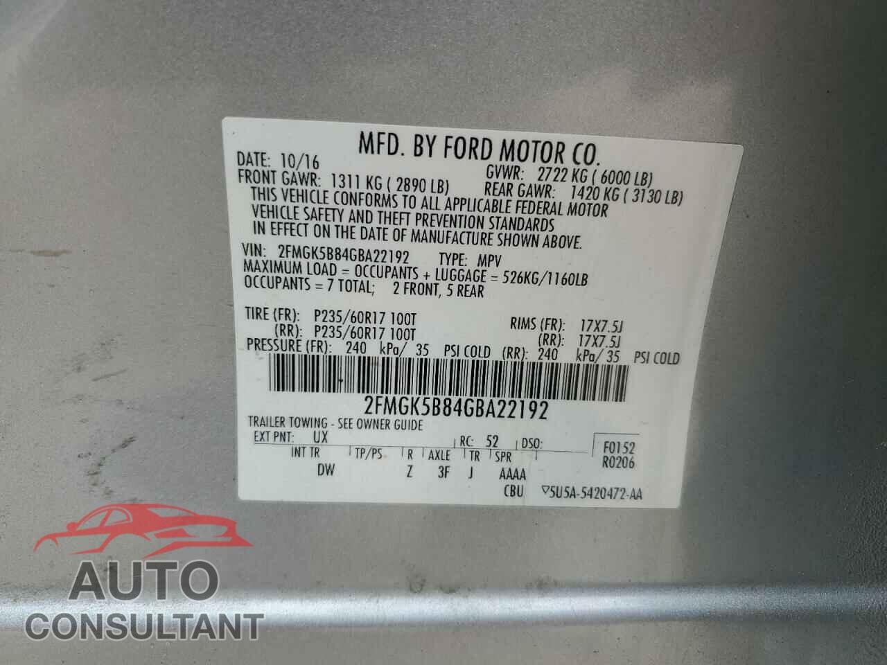FORD FLEX 2016 - 2FMGK5B84GBA22192