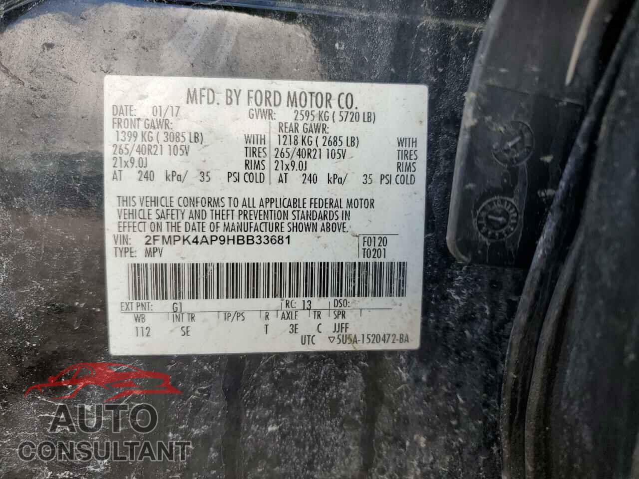 FORD EDGE 2017 - 2FMPK4AP9HBB33681