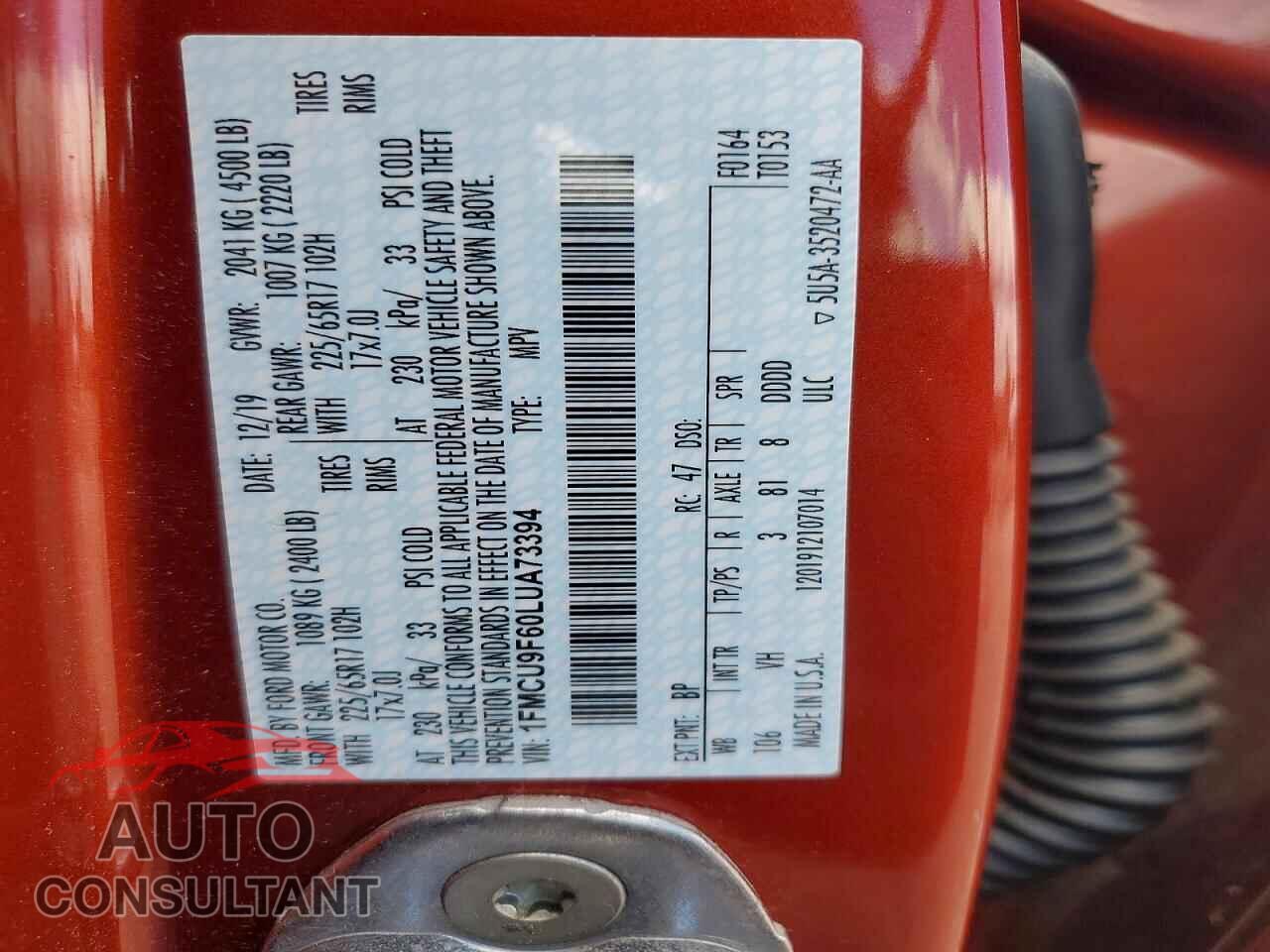 FORD ESCAPE 2020 - 1FMCU9F60LUA73394