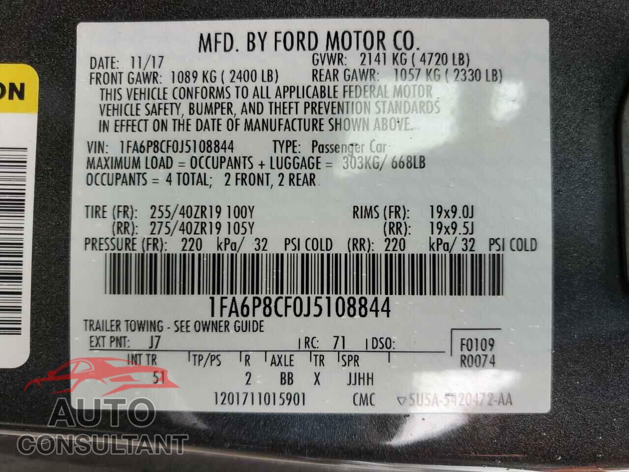 FORD MUSTANG 2018 - 1FA6P8CF0J5108844