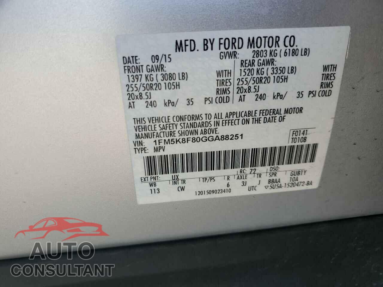 FORD EXPLORER 2016 - 1FM5K8F80GGA88251